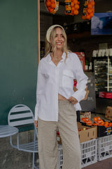 Eden Tie-Back Linen Blend Shirt - White