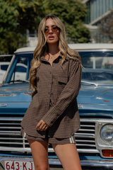 Eden Tie-Back Cotton Shirt - Chocolate Check