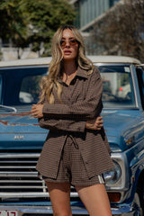 Eden Tie-Back Cotton Shirt - Chocolate Check
