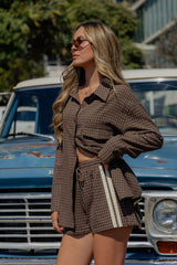 Eden Tie-Back Cotton Shirt - Chocolate Check