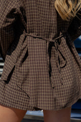 Eden Tie-Back Cotton Shirt - Chocolate Check