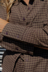 Eden Tie-Back Cotton Shirt - Chocolate Check