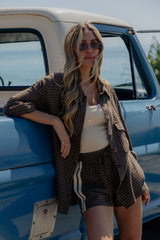 Eden Tie-Back Cotton Shirt - Chocolate Check
