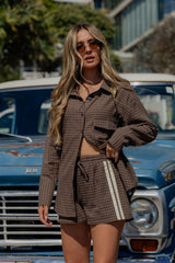 Eden Tie-Back Cotton Shirt - Chocolate Check