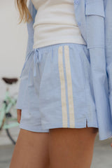 Remi Linen Blend Shorts - Blue and White Stripe