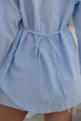 Eden Tie-Back Linen Blend Shirt - Blue