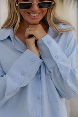 Eden Tie-Back Linen Blend Shirt - Blue