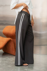 Frankie Wide-Leg Stripe Pants - Charcoal