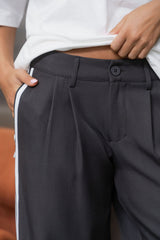 Frankie Wide-Leg Stripe Pants - Charcoal
