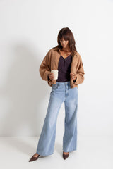 Cara V-Neck Ribbed Knit Top - Chocolate