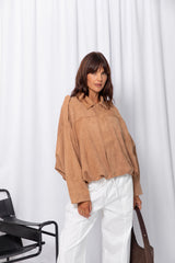 Fraser Suede Look Bomber Jacket - Sand