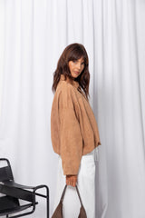 Fraser Suede Look Bomber Jacket - Sand