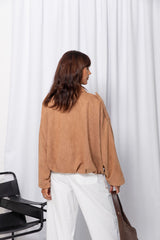 Fraser Suede Look Bomber Jacket - Sand