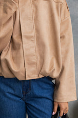 Fraser Suede Look Bomber Jacket - Sand