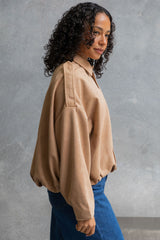 Fraser Suede Look Bomber Jacket - Sand