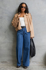 Fraser Suede Look Bomber Jacket - Sand