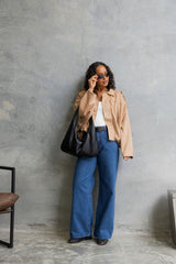 Fraser Suede Look Bomber Jacket - Sand