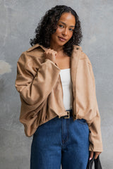 Fraser Suede Look Bomber Jacket - Sand