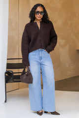 Freya Fluffy Knit Cardigan - Chocolate