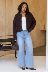 Freya Fluffy Knit Cardigan - Chocolate