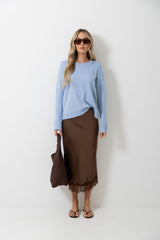 Georgie Satin Lace Midi Skirt - Chocolate