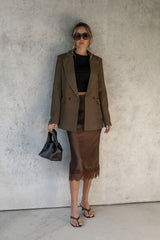 Georgie Satin Lace Midi Skirt - Chocolate