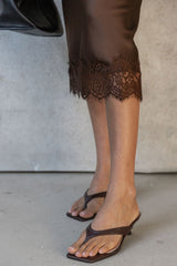 Georgie Satin Lace Midi Skirt - Chocolate