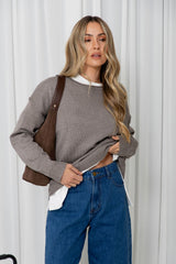 Gracie Fine Knit Top - Taupe