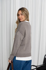 Gracie Fine Knit Top - Taupe