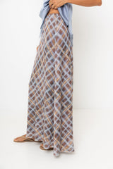 Hunter Plaid Mesh Maxi Skirt - Choc and Blue - The Self Styler