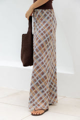 Hunter Plaid Mesh Maxi Skirt - Choc and Blue