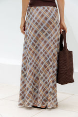 Hunter Plaid Mesh Maxi Skirt - Choc and Blue