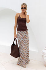 Hunter Plaid Mesh Maxi Skirt - Choc and Blue