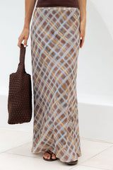 Hunter Plaid Mesh Maxi Skirt - Choc and Blue