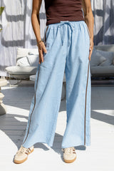 Landon Wide-Leg Stripe Pants - Skye Blue - The Self Styler