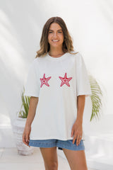 Malibu Embroidered Starfish Tee - Pink - The Self Styler
