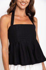 Camilla Pleated Halter Top - Black - The Self Styler