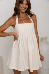 Tatum Pleated Halter Mini Dress - Cream - The Self Styler
