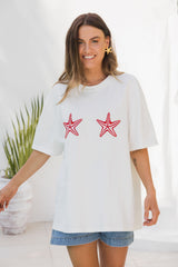 Malibu Embroidered Starfish Tee - Pink - The Self Styler