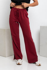 Jagger Wide-Leg Stripe Pant - Burgundy - The Self Styler