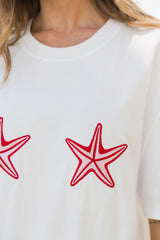 Malibu Embroidered Starfish Tee - Pink - The Self Styler