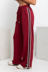 Jagger Wide-Leg Stripe Pant - Burgundy - The Self Styler
