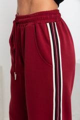 Jagger Wide-Leg Stripe Pant - Burgundy - The Self Styler