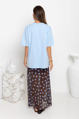 Evie Polka Dot Maxi Skirt - Choc and Blue - The Self Styler