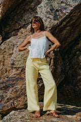 Willow Straight-Leg Linen Pants - Lemon - The Self Styler