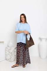 Evie Polka Dot Maxi Skirt - Choc and Blue - The Self Styler