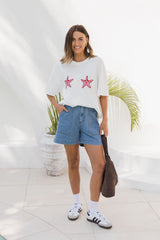 Malibu Embroidered Starfish Tee - PInk - The Self Styler