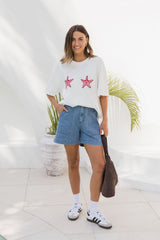 Malibu Embroidered Starfish Tee - Pink - The Self Styler