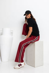 Jagger Wide-Leg Stripe Pant - Burgundy - The Self Styler