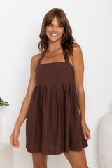 Tatum Pleated Halter Mini Dress - Choc - The Self Styler